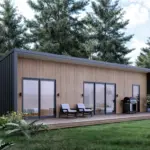 Cosy 48 exterior with angled wing wall