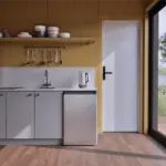 Frontier Cabin 18 Kitchen Interior, Plywood lining