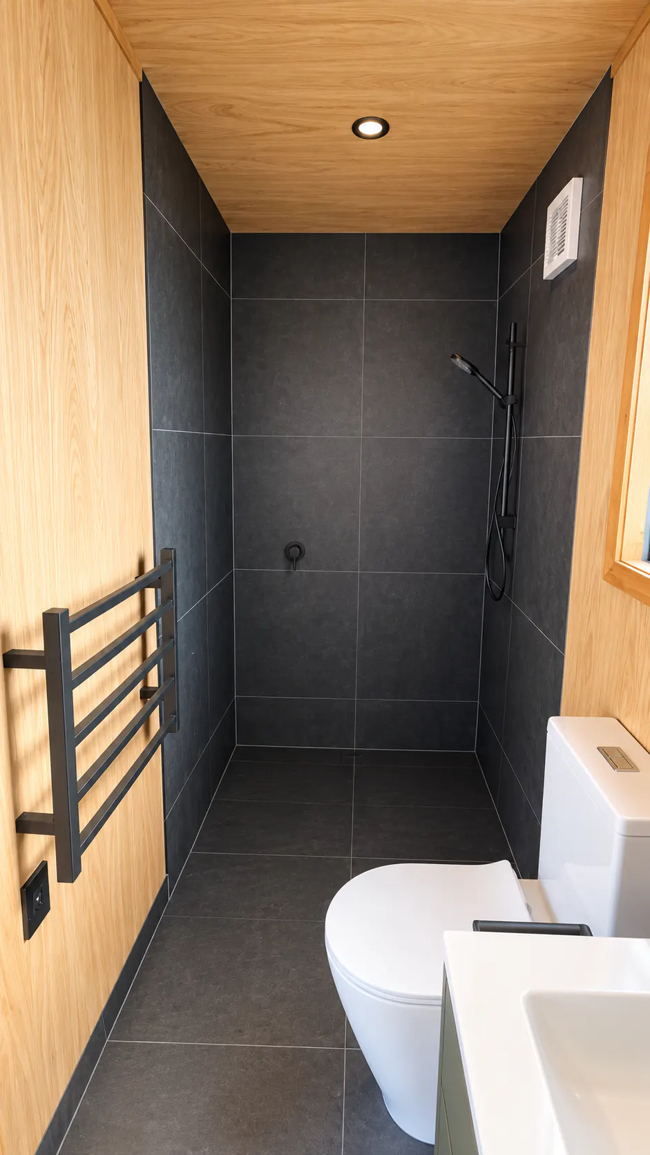 akaroa luxury pod ensuite charcoal tile shower