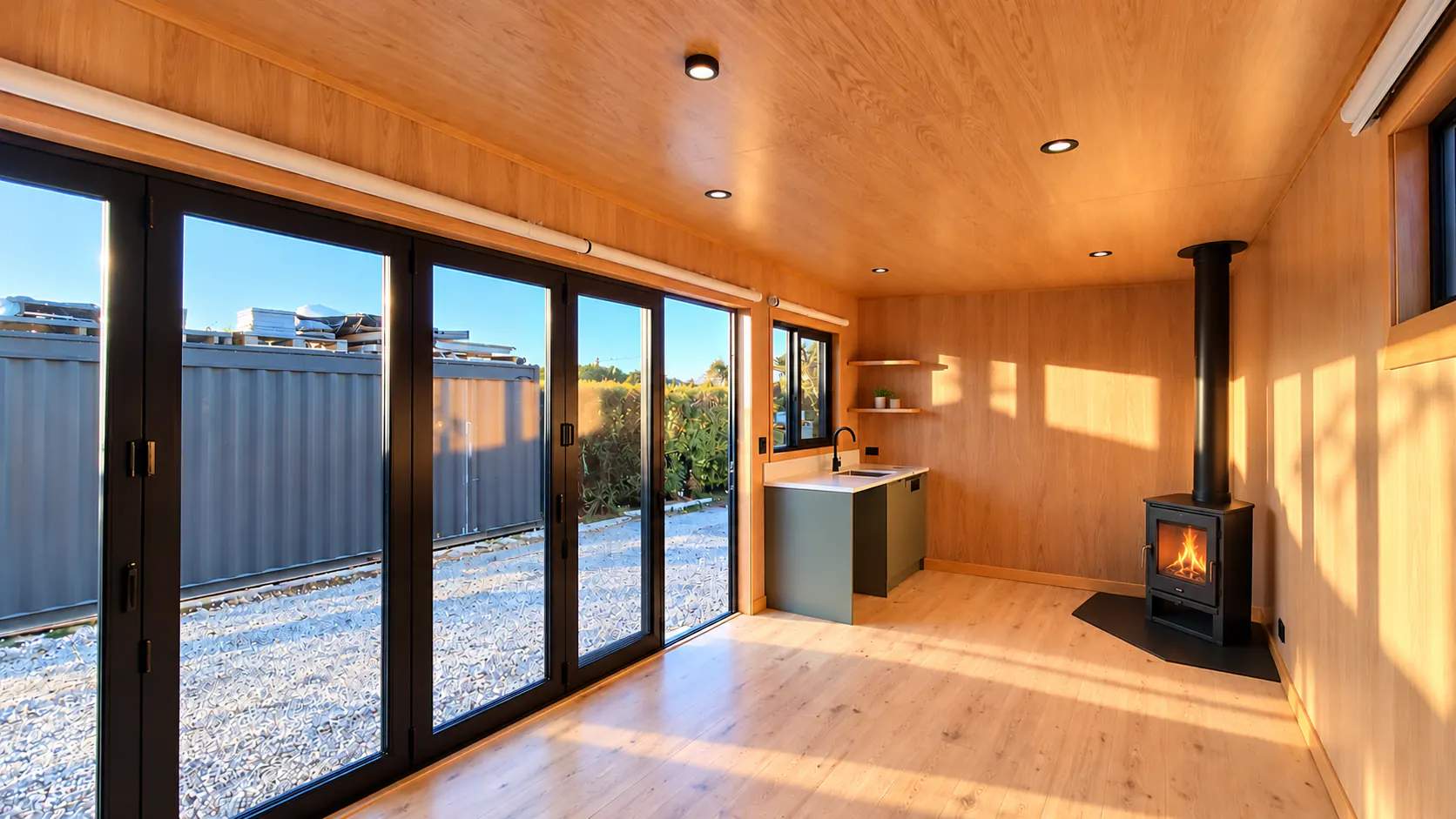 akaroa luxury pod living area wood burner