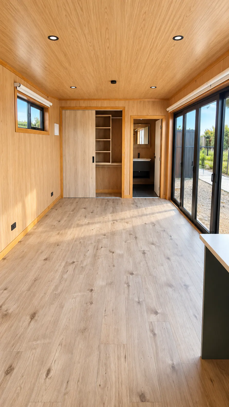 akaroa luxury pod timber lined living area