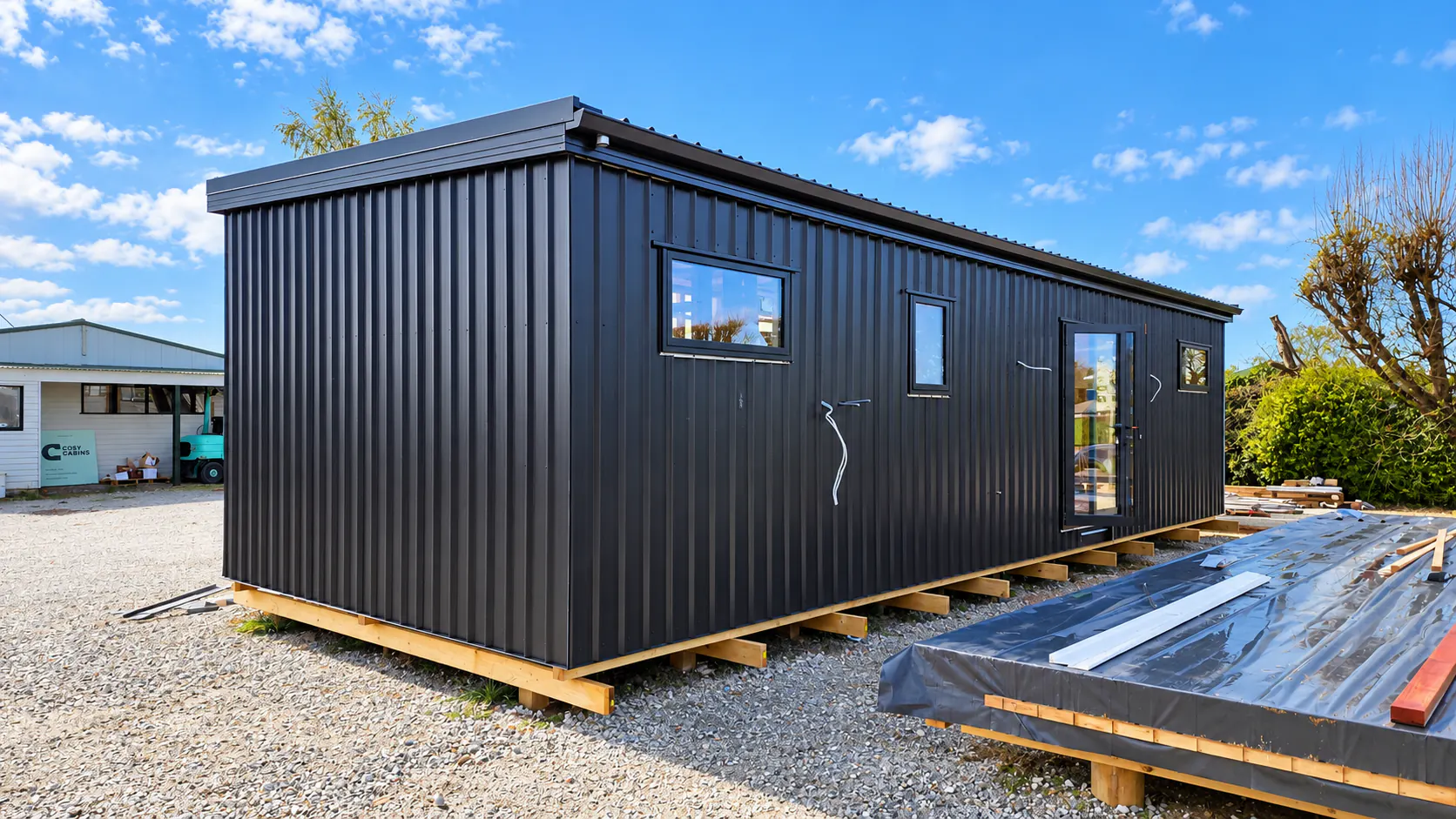 charcoal steel clad rse accommodation cabin nz