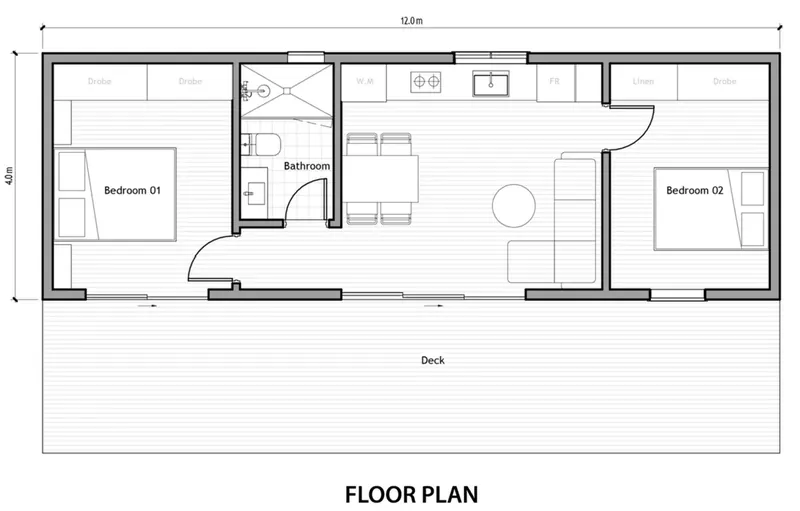 Cosy 48 two bedroom transportable home floor plan