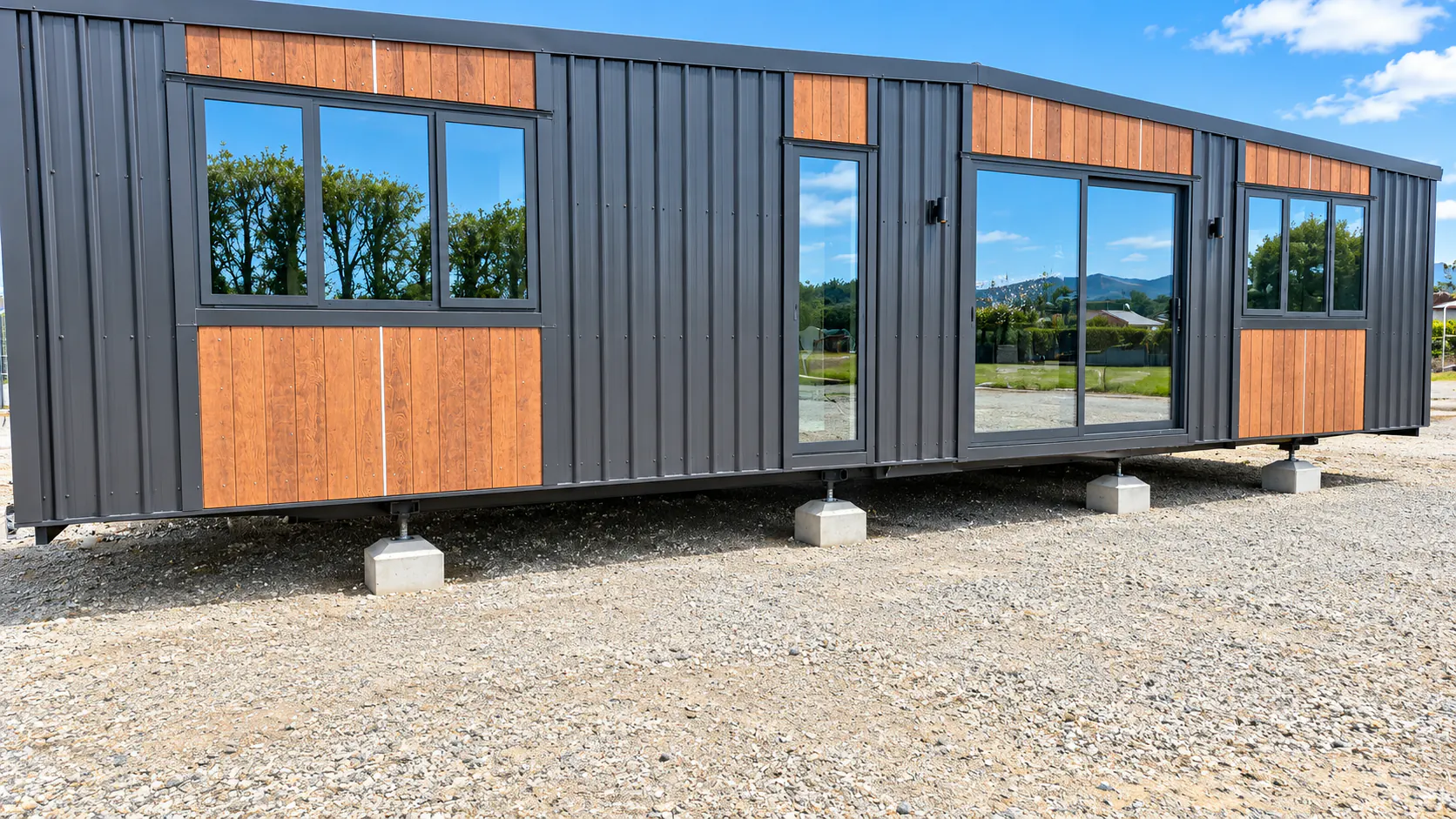 custom tiny home black cladding timber panels gravel takaka hill nz