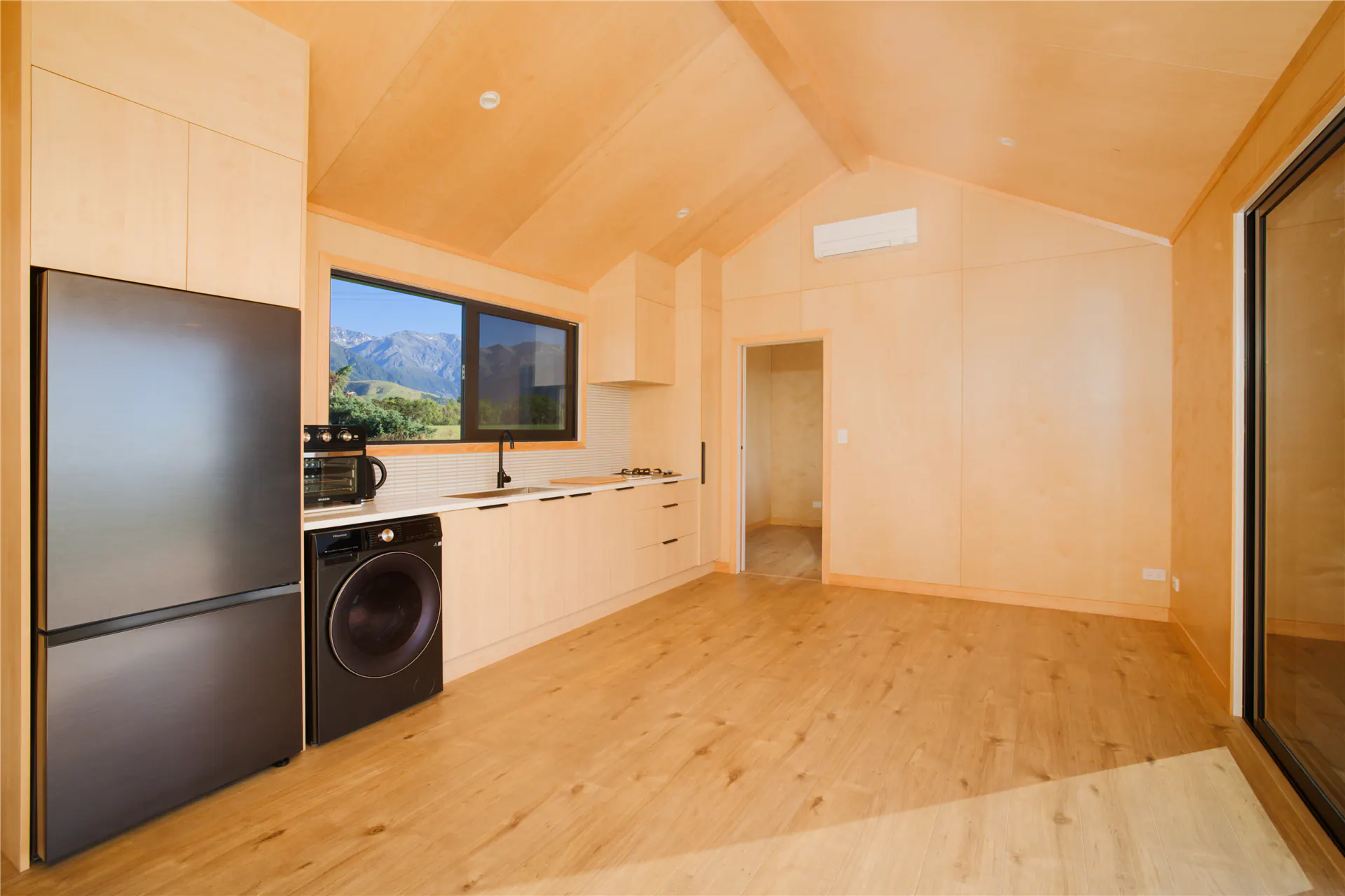 kaikoura bnb cabin open plan kitchen living nz