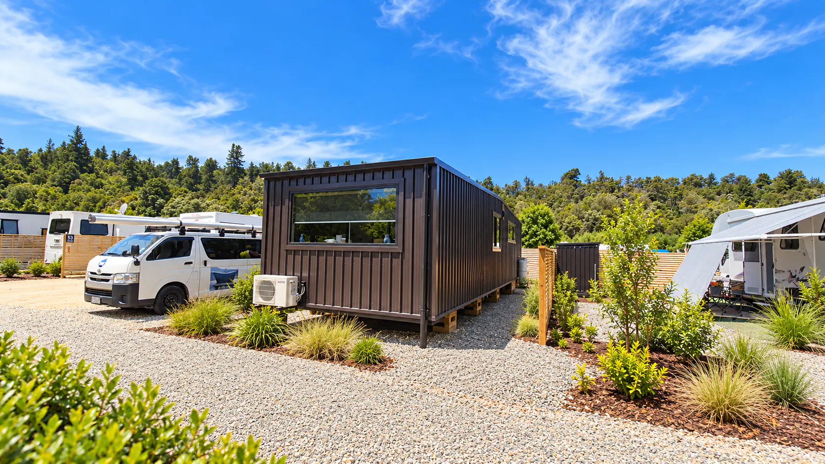landscaped tiny home park setting bethany park kaiteriteri nz