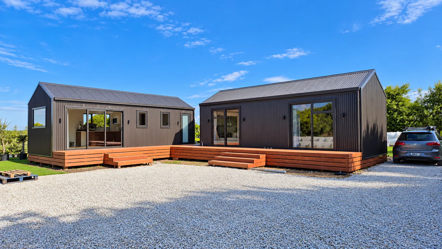 office block cabins courtyard timber decking nz
