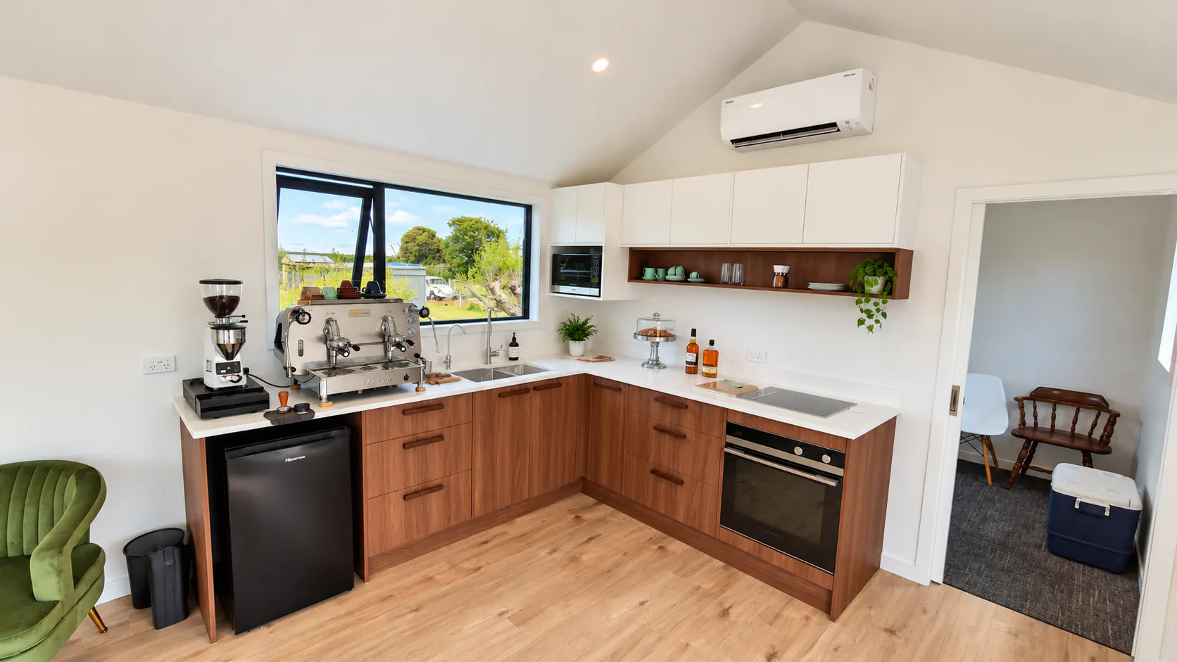 office cabin kitchenette timber cabinetry coffee station nz