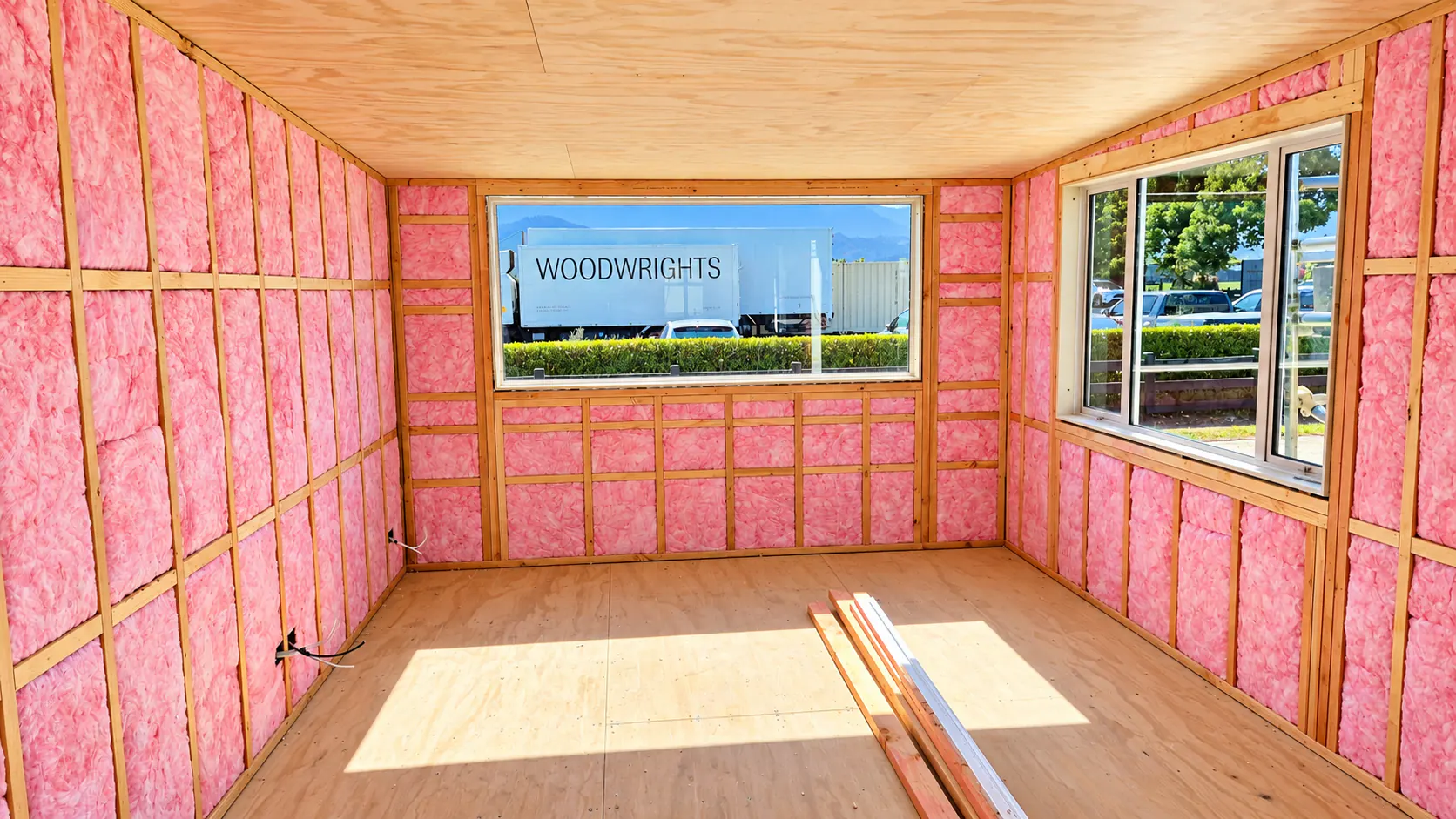 orchard accommodation cabin insulated wall framing interior nz