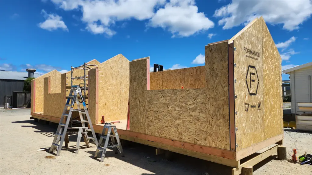SIPS panel walls of a cabin under construction in the Cosy Cabins workshop