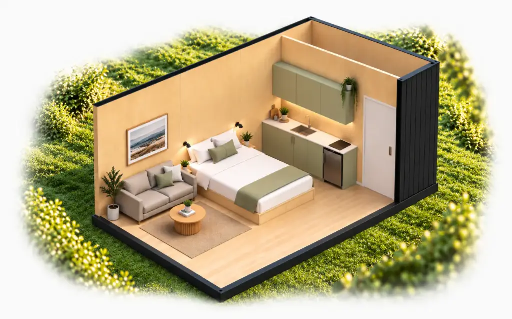 Sleepout floor plan with kitchen and bathroom