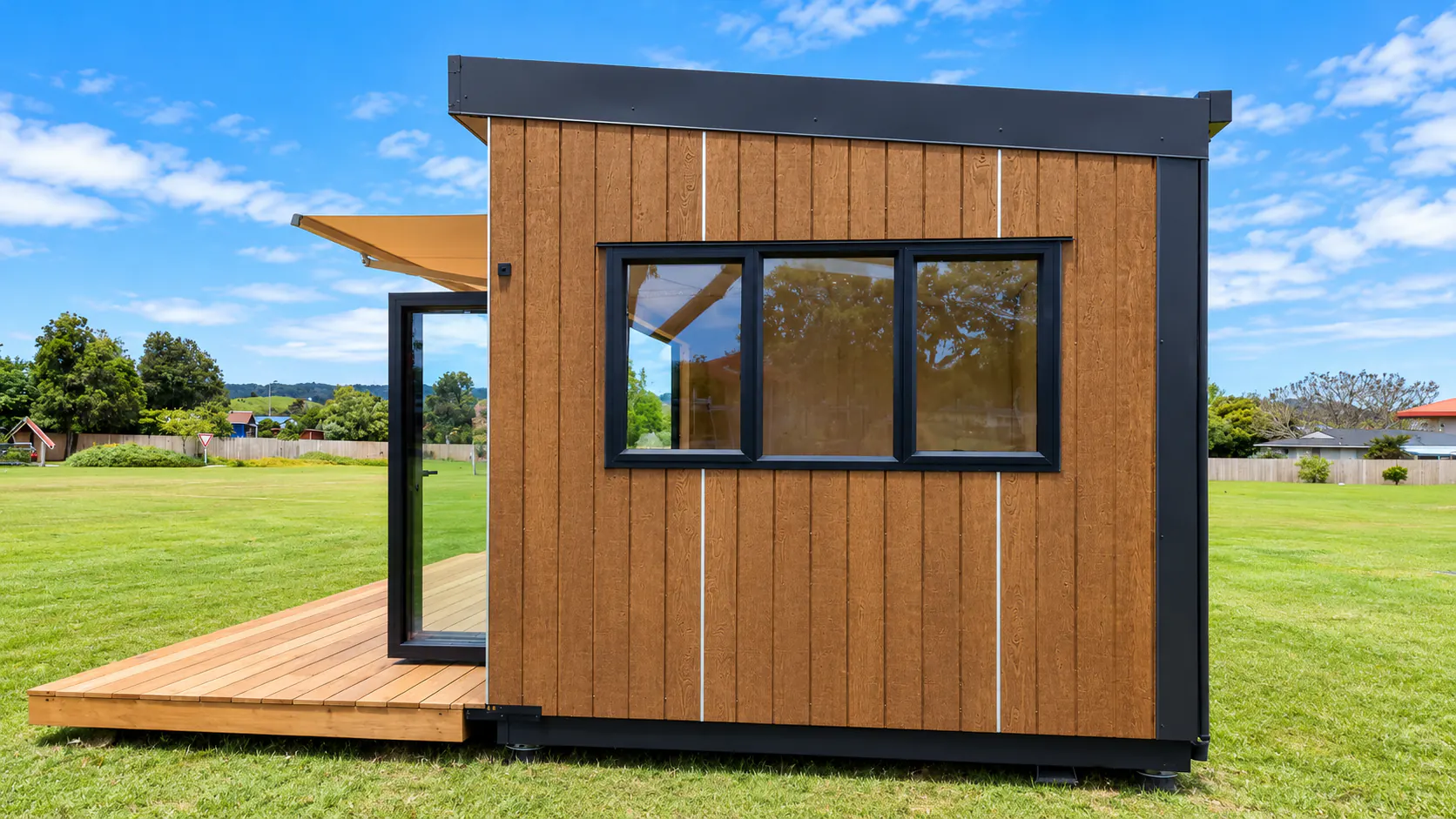 tikipunga outdoor learning cabin deck timber cladding side view
